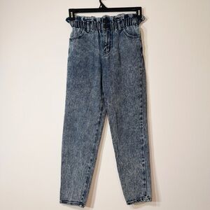 wild fable high rise elastic + ruffle waist acid wash tapered blue jeans • sz S